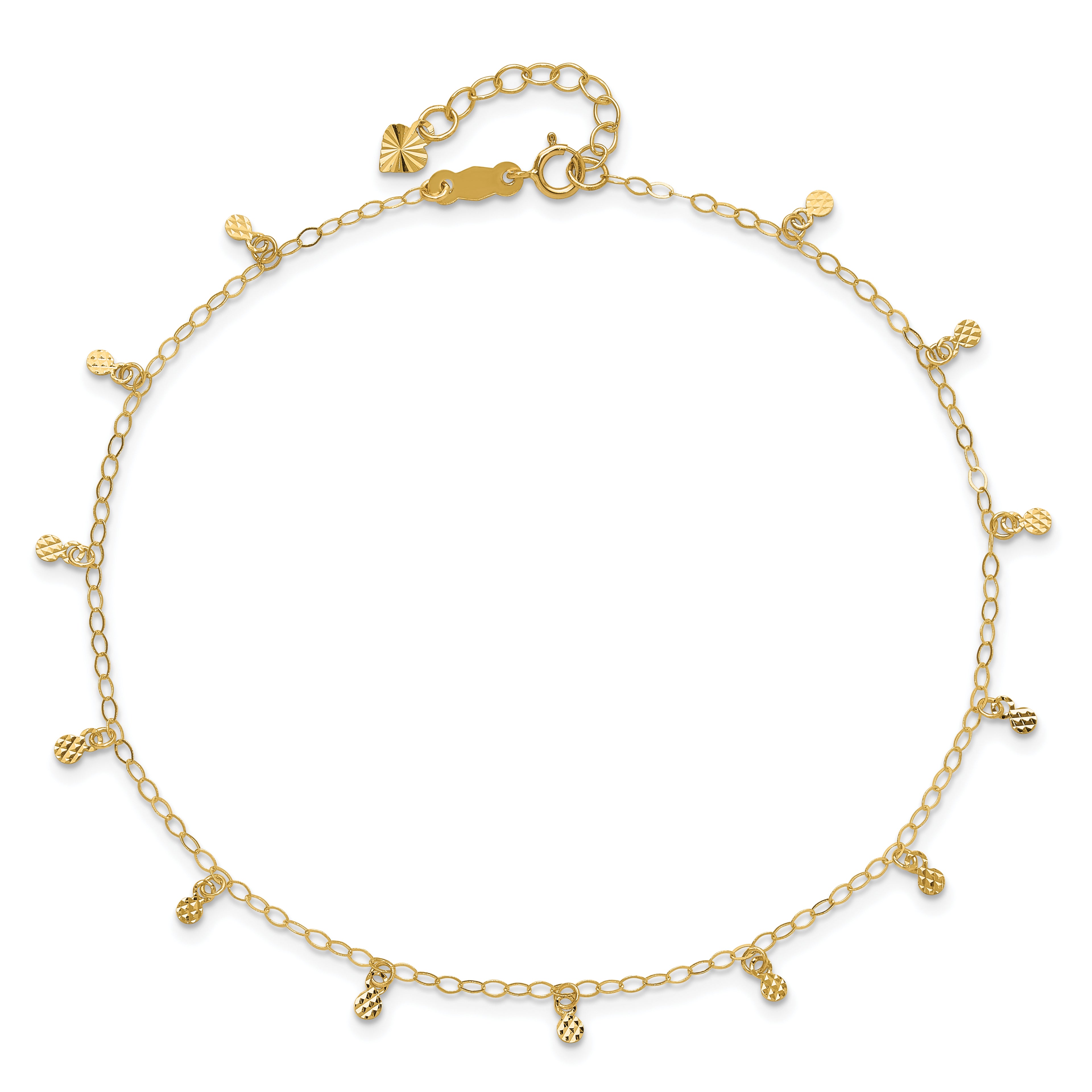 14K Cable Chain with Diamond Cut Dots 9 inch Plus 1 inch Extender - Total 10 inch Anklet - Sophia Jewelers
