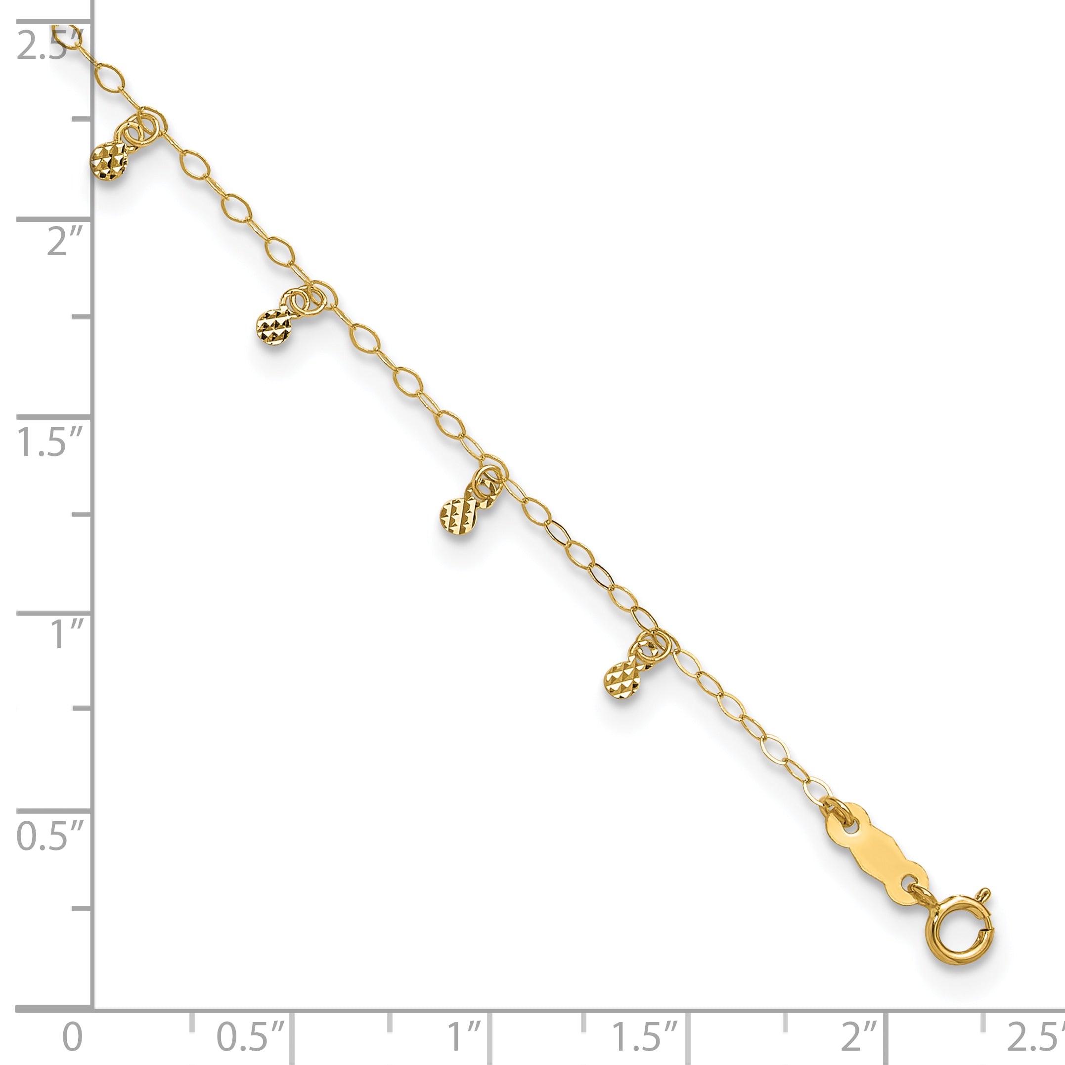 14K Cable Chain with Diamond Cut Dots 9 inch Plus 1 inch Extender - Total 10 inch Anklet - Sophia Jewelers