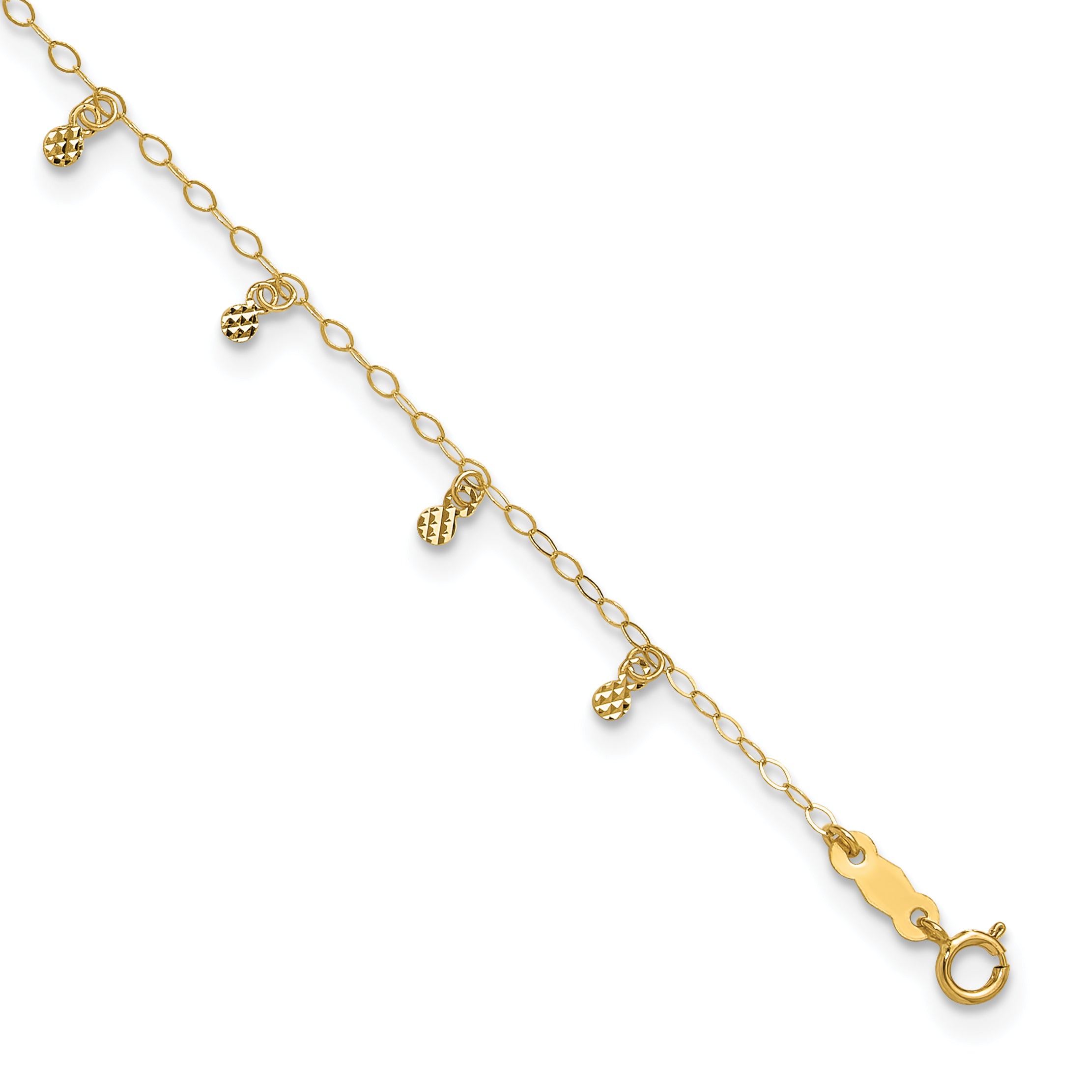 14K Cable Chain with Diamond Cut Dots 9 inch Plus 1 inch Extender - Total 10 inch Anklet - Sophia Jewelers Main image