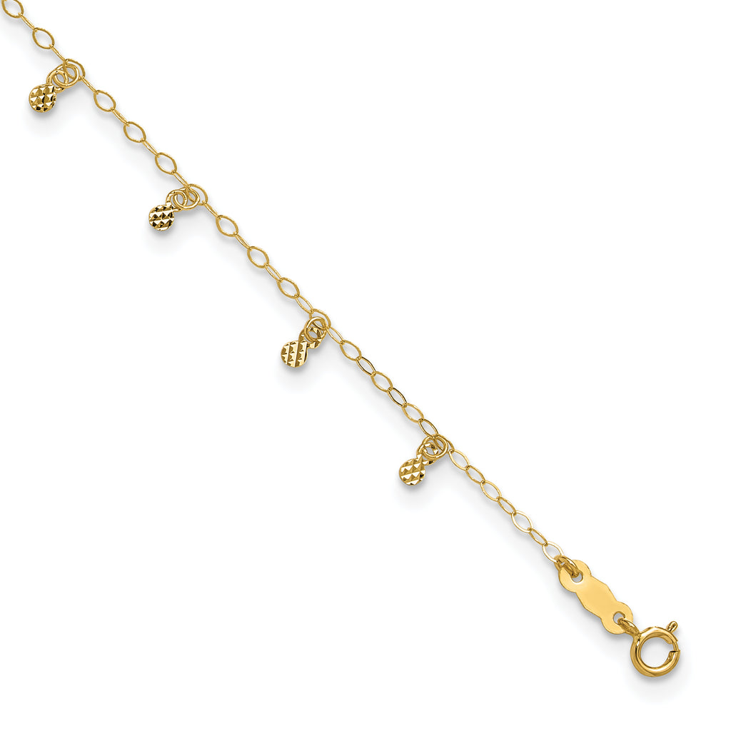 14K Cable Chain with Diamond Cut Dots 9 inch Plus 1 inch Extender - Total 10 inch Anklet - Sophia Jewelers