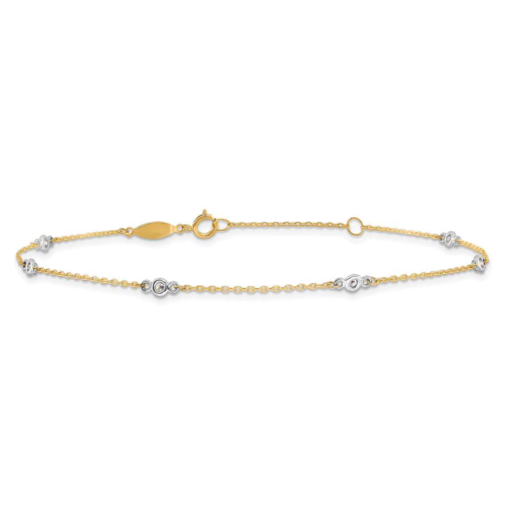 14k Two-tone Bezel-set CZ 6-Station 9 inch Plus 1 inch Extender - Total 10 inch Anklet - Sophia Jewelers