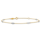 14k Two-tone Bezel-set CZ 6-Station 9 inch Plus 1 inch Extender - Total 10 inch Anklet - Sophia Jewelers