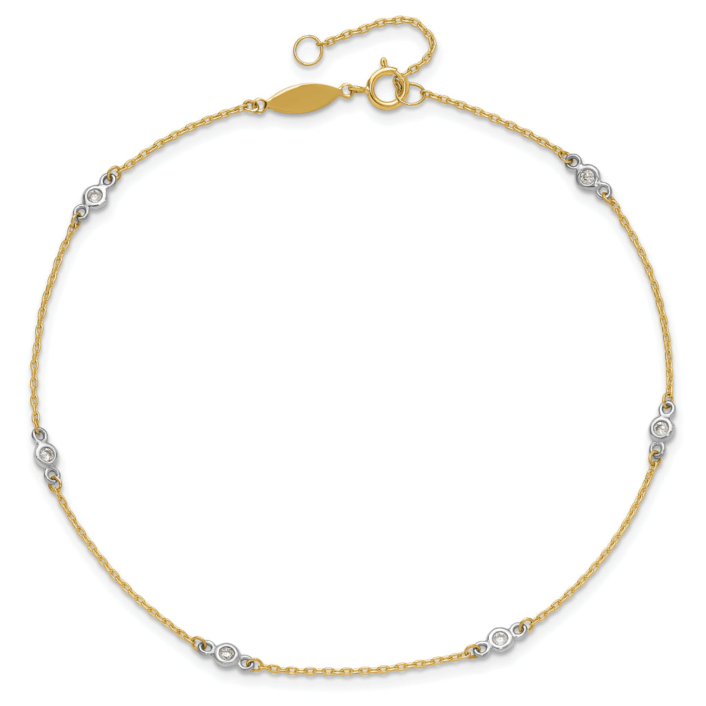 14k Two-tone Bezel-set CZ 6-Station 9 inch Plus 1 inch Extender - Total 10 inch Anklet - Sophia Jewelers