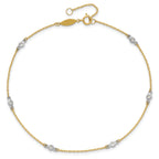 14k Two-tone Bezel-set CZ 6-Station 9 inch Plus 1 inch Extender - Total 10 inch Anklet - Sophia Jewelers