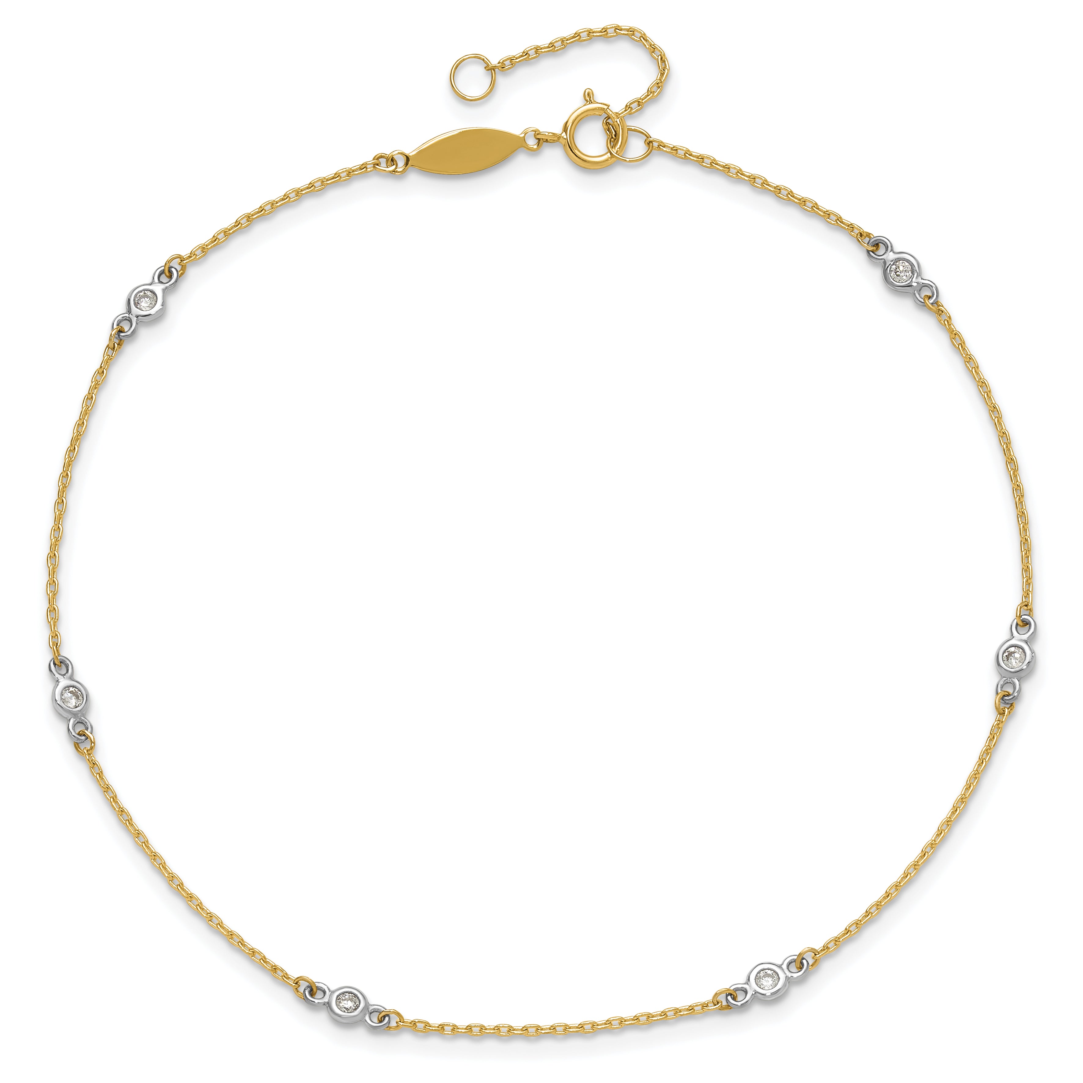 14k Two-tone Bezel-set CZ 6-Station 9 inch Plus 1 inch Extender - Total 10 inch Anklet - Sophia Jewelers
