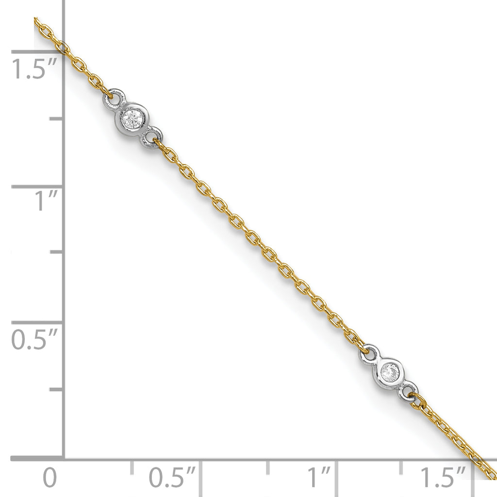14k Two-tone Bezel-set CZ 6-Station 9 inch Plus 1 inch Extender - Total 10 inch Anklet - Sophia Jewelers