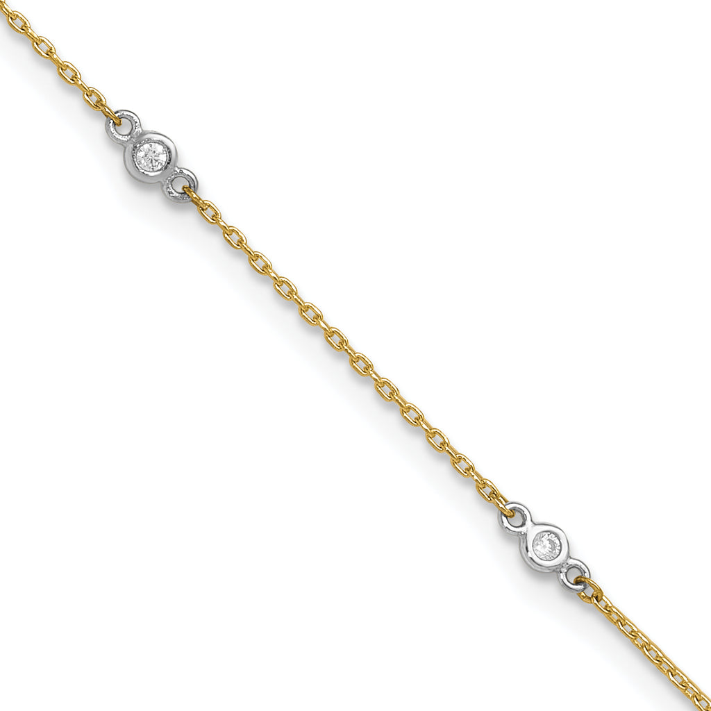 14k Two-tone Bezel-set CZ 6-Station 9 inch Plus 1 inch Extender - Total 10 inch Anklet - Sophia Jewelers
