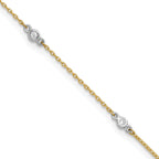 14k Two-tone Bezel-set CZ 6-Station 9 inch Plus 1 inch Extender - Total 10 inch Anklet - Sophia Jewelers