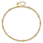 14K Two-tone 2-Strand Chain with Mirror Beads 9 inch Plus 1 inch Extender - Total 10 inch Anklet - Sophia Jewelers