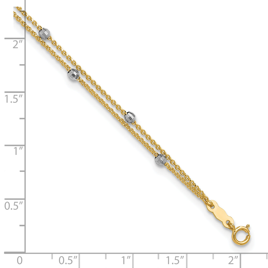 14K Two-tone 2-Strand Chain with Mirror Beads 9 inch Plus 1 inch Extender - Total 10 inch Anklet - Sophia Jewelers