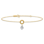 14K Two-tone Circle with Diamond-cut Puffed Heart Dangle 9 inch Plus 1 inch Extender - Total 10 inch - Sophia Jewelers