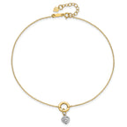 14K Two-tone Circle with Diamond-cut Puffed Heart Dangle 9 inch Plus 1 inch Extender - Total 10 inch - Sophia Jewelers