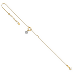 14K Two-tone Circle with Diamond-cut Puffed Heart Dangle 9 inch Plus 1 inch Extender - Total 10 inch - Sophia Jewelers