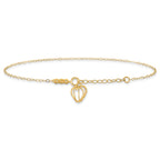 14K Cable Chain with Diamond-cut Heart Cage Dangle 9 inch Plus 1 inch Extender - Total 10 inch Ankle - Sophia Jewelers