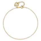 14K Cable Chain with Diamond-cut Heart Cage Dangle 9 inch Plus 1 inch Extender - Total 10 inch Ankle - Sophia Jewelers