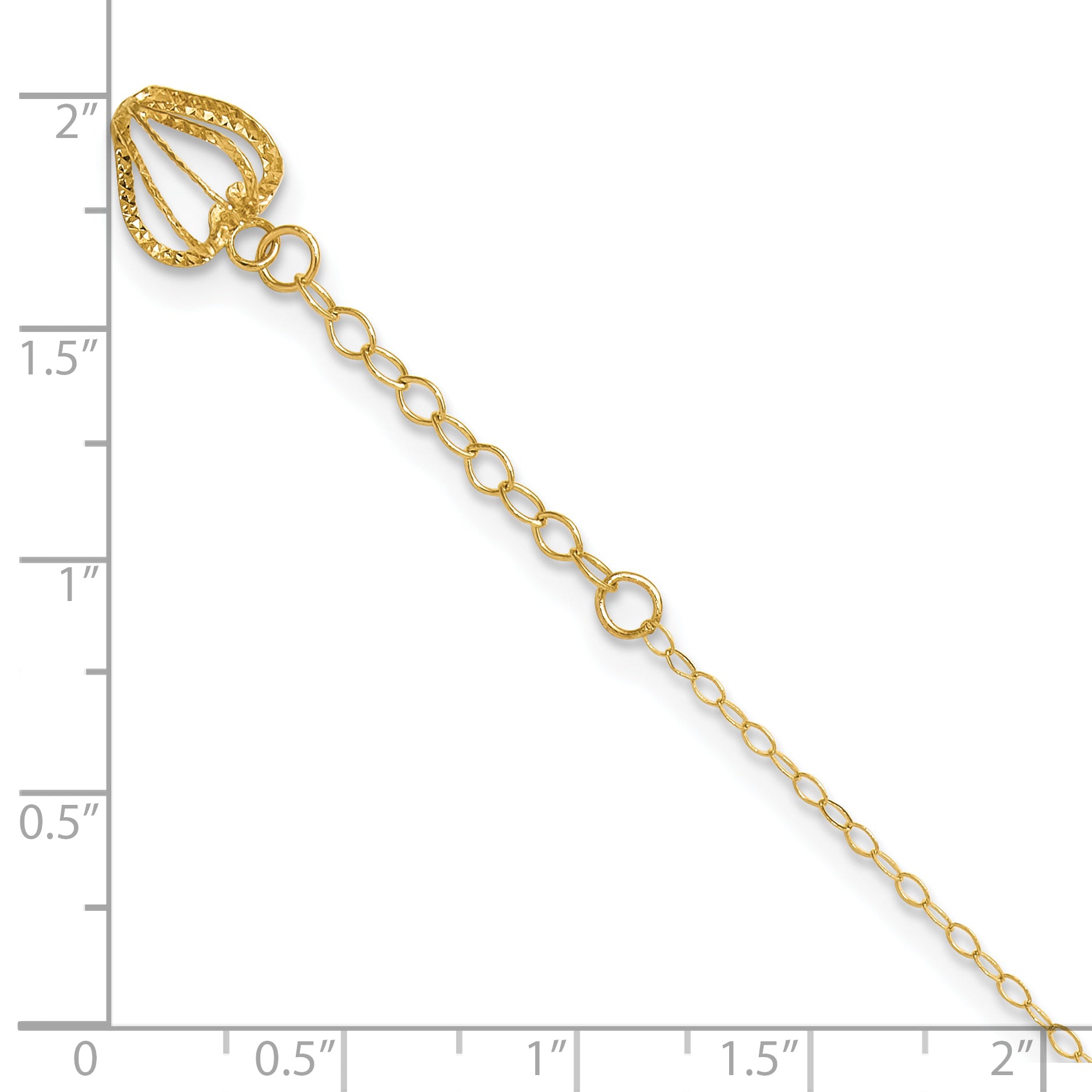 14K Cable Chain with Diamond-cut Heart Cage Dangle 9 inch Plus 1 inch Extender - Total 10 inch Ankle - Sophia Jewelers