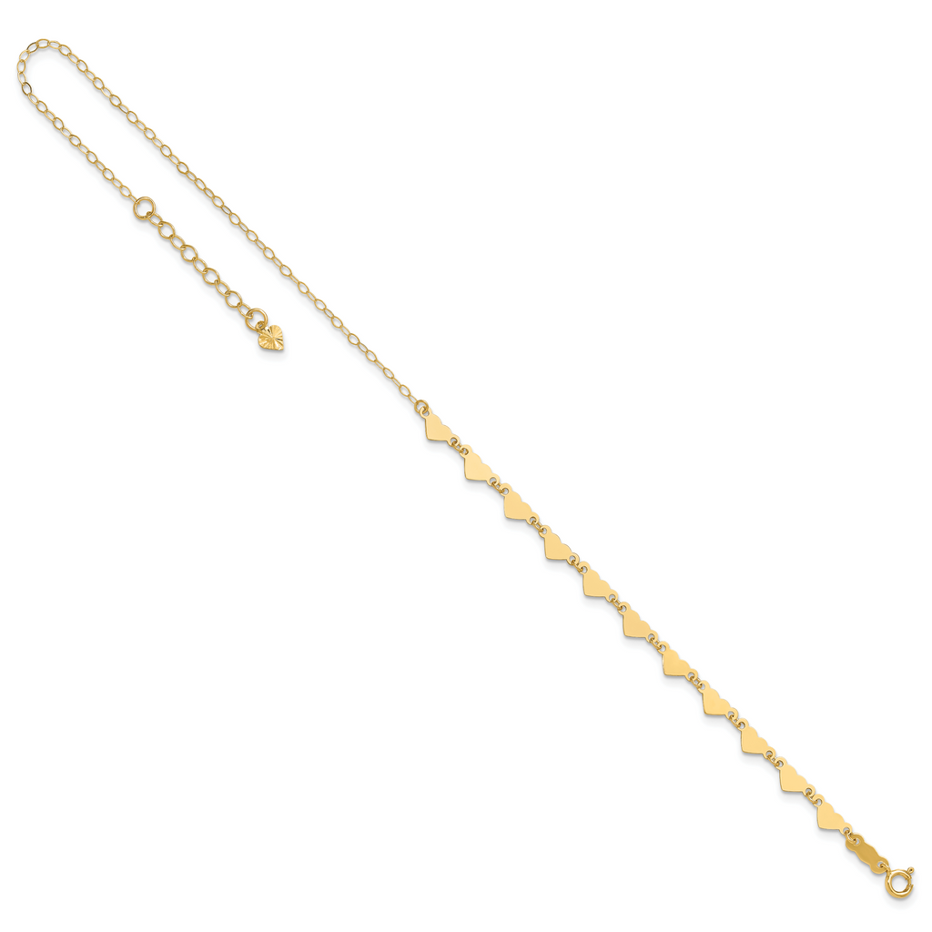 14K Hearts and Oval Links 9 inch Plus 1 inch Extender - Total 10 inch Anklet - Sophia Jewelers