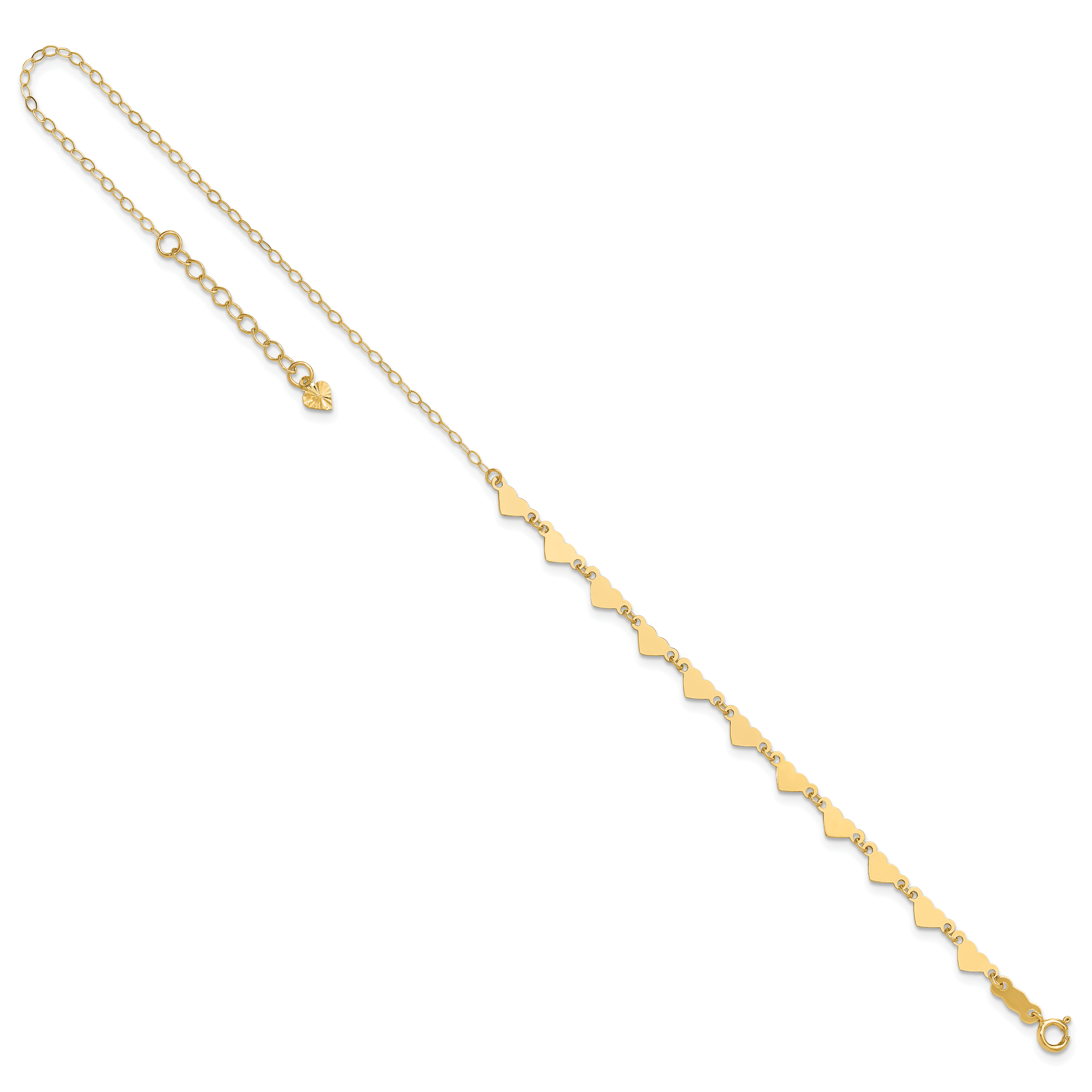14K Hearts and Oval Links 9 inch Plus 1 inch Extender - Total 10 inch Anklet - Sophia Jewelers