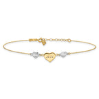14K Two-tone Diamond-cut and LOVE Puffed Heart 9 inch Plus 1 inch Extender - Total 10 inch Anklet - Sophia Jewelers