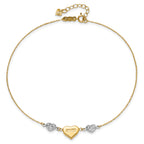 14K Two-tone Diamond-cut and LOVE Puffed Heart 9 inch Plus 1 inch Extender - Total 10 inch Anklet - Sophia Jewelers