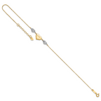 14K Two-tone Diamond-cut and LOVE Puffed Heart 9 inch Plus 1 inch Extender - Total 10 inch Anklet - Sophia Jewelers