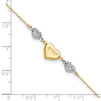 14K Two-tone Diamond-cut and LOVE Puffed Heart 9 inch Plus 1 inch Extender - Total 10 inch Anklet - Sophia Jewelers