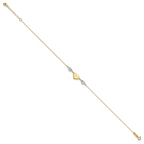 14K Two-tone Diamond-cut and MOM Puffed Heart 9 inch Plus 1 inch Extender - Total 10 inch Anklet - Sophia Jewelers