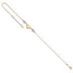 14K Two-tone Diamond-cut and MOM Puffed Heart 9 inch Plus 1 inch Extender - Total 10 inch Anklet - Sophia Jewelers