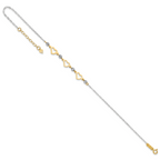 14K Two-tone Three Hearts and Diamond-cut Beads 9 inch Plus 1 inch Extender - Total 10 inch Anklet - Sophia Jewelers