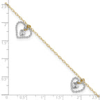 14K Two-tone Twisted Diamond-cut 3 Heart Dangles 9 inch Plus 1 inch Extender - Total 10 inch Anklet - Sophia Jewelers