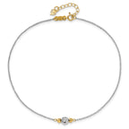 14K Two-tone Chain and Diamond-cut Beads 9 inch Plus 1 inch Extender - Total 10 inch Anklet - Sophia Jewelers