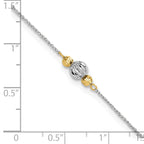 14K Two-tone Chain and Diamond-cut Beads 9 inch Plus 1 inch Extender - Total 10 inch Anklet - Sophia Jewelers