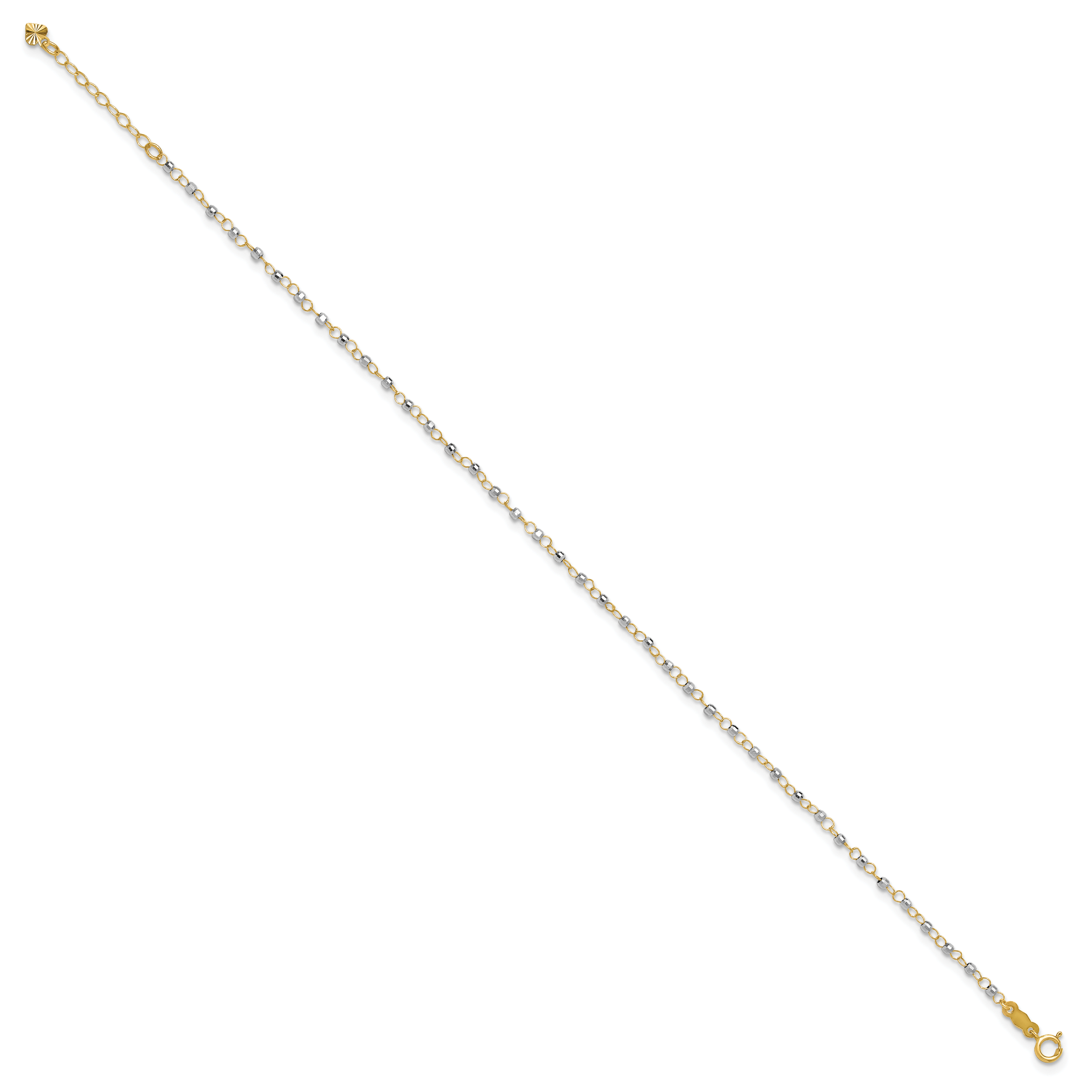 14K Two-tone Chain with Mirror Beads 9 inch Plus 1 inch Extender - Total 10 inch Anklet Secondary image