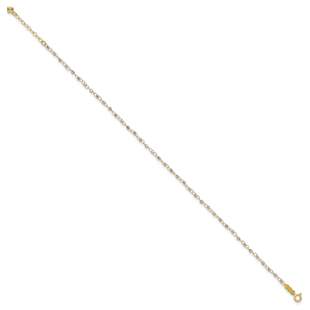 14K Two-tone Chain with Mirror Beads 9 inch Plus 1 inch Extender - Total 10 inch Anklet - Sophia Jewelers