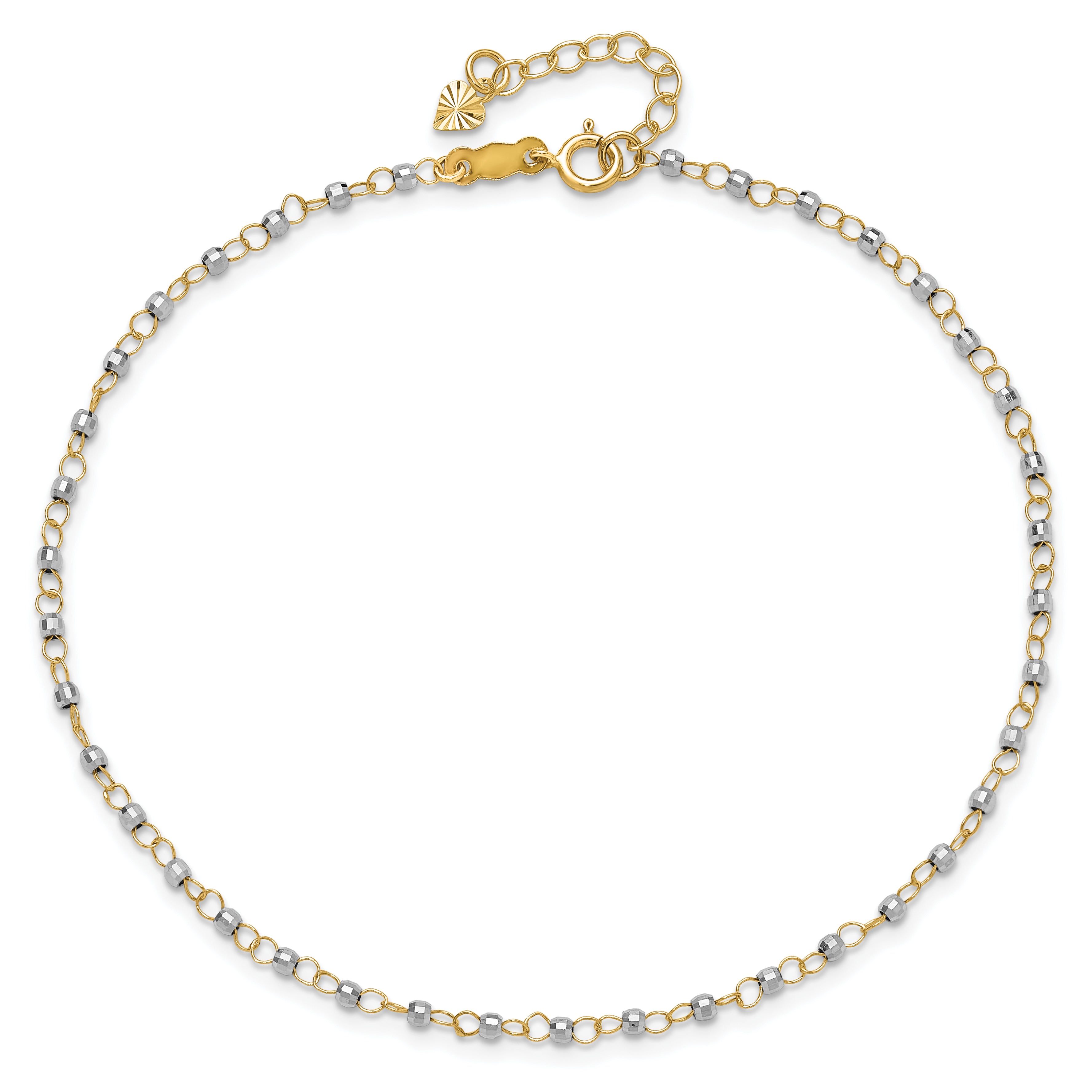 14K Two-tone Chain with Mirror Beads 9 inch Plus 1 inch Extender - Total 10 inch Anklet - Sophia Jewelers