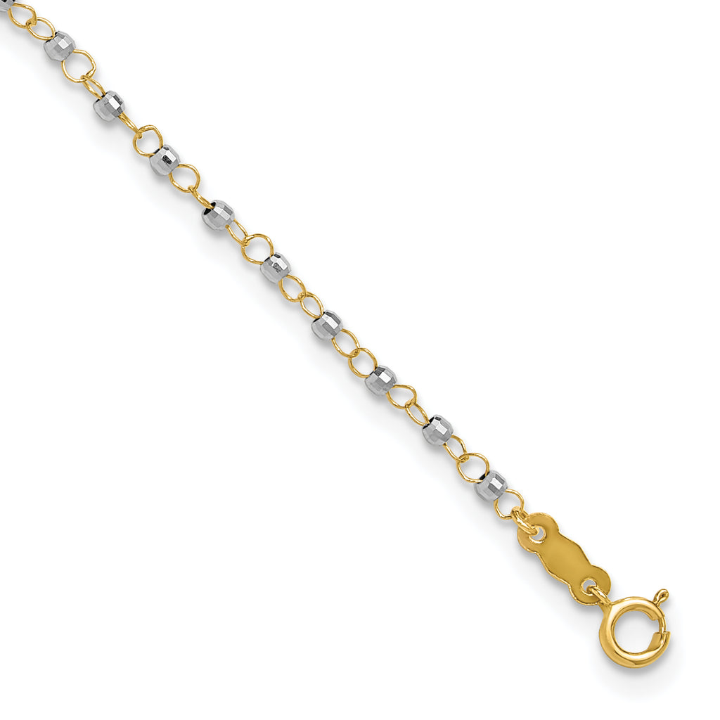 14K Two-tone Chain with Mirror Beads 9 inch Plus 1 inch Extender - Total 10 inch Anklet - Sophia Jewelers