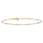 14k Two-tone Cable Chain Mirror Beads 8-Station 9 inch Plus 1 inch Extender - Total 10 inch Anklet - Sophia Jewelers
