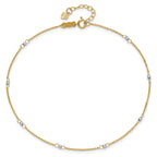 14k Two-tone Cable Chain Mirror Beads 8-Station 9 inch Plus 1 inch Extender - Total 10 inch Anklet - Sophia Jewelers