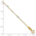 14k Two-tone Cable Chain Mirror Beads 8-Station 9 inch Plus 1 inch Extender - Total 10 inch Anklet - Sophia Jewelers