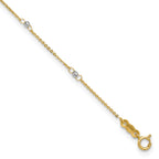 14k Two-tone Cable Chain Mirror Beads 8-Station 9 inch Plus 1 inch Extender - Total 10 inch Anklet - Sophia Jewelers