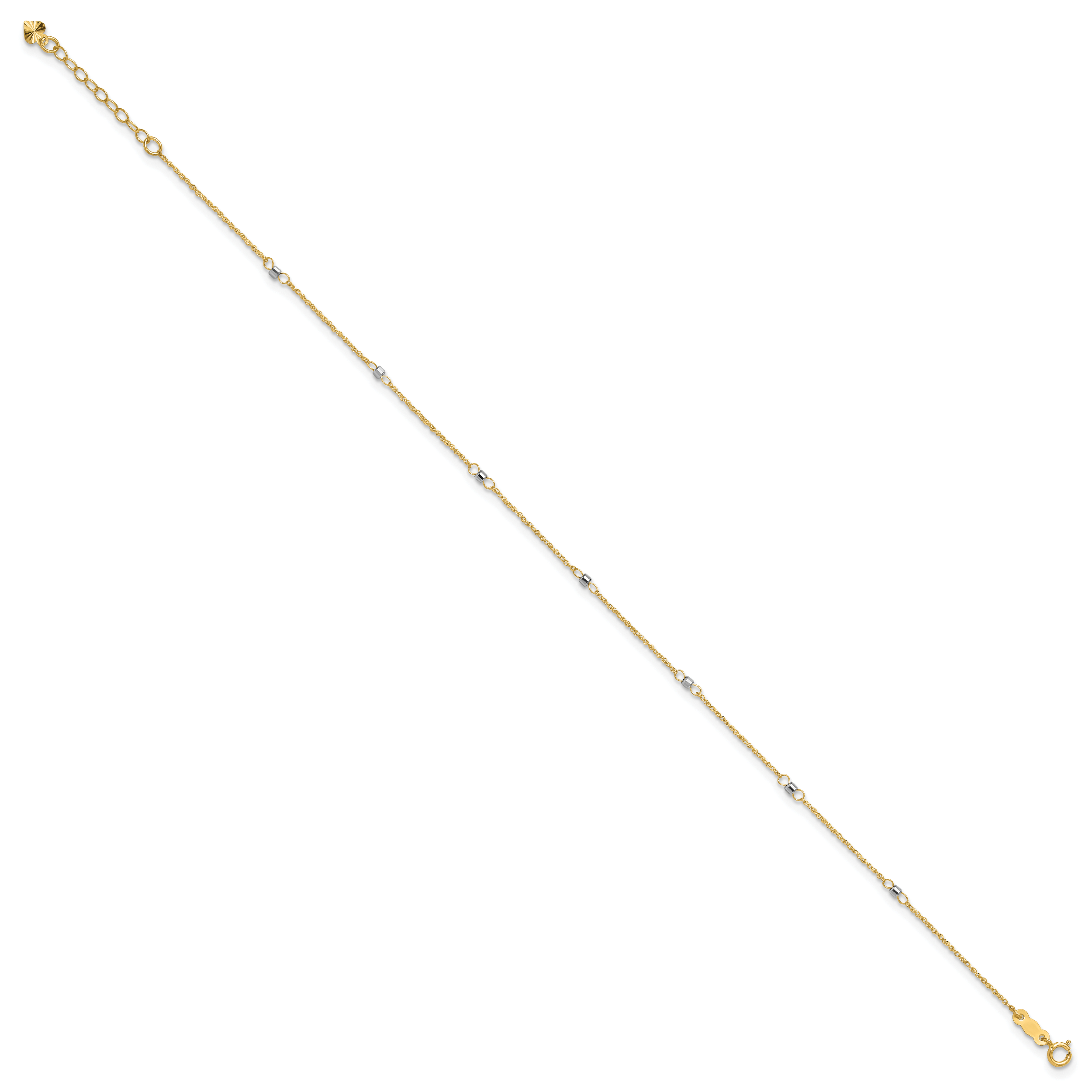 14K Two-tone Ropa Chain Mirror Beads 7-Station 9 inch Plus 1 inch Extender - Total 10 inch Anklet Secondary image