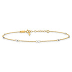 14K Two-tone Ropa Chain Mirror Beads 7-Station 9 inch Plus 1 inch Extender - Total 10 inch Anklet - Sophia Jewelers