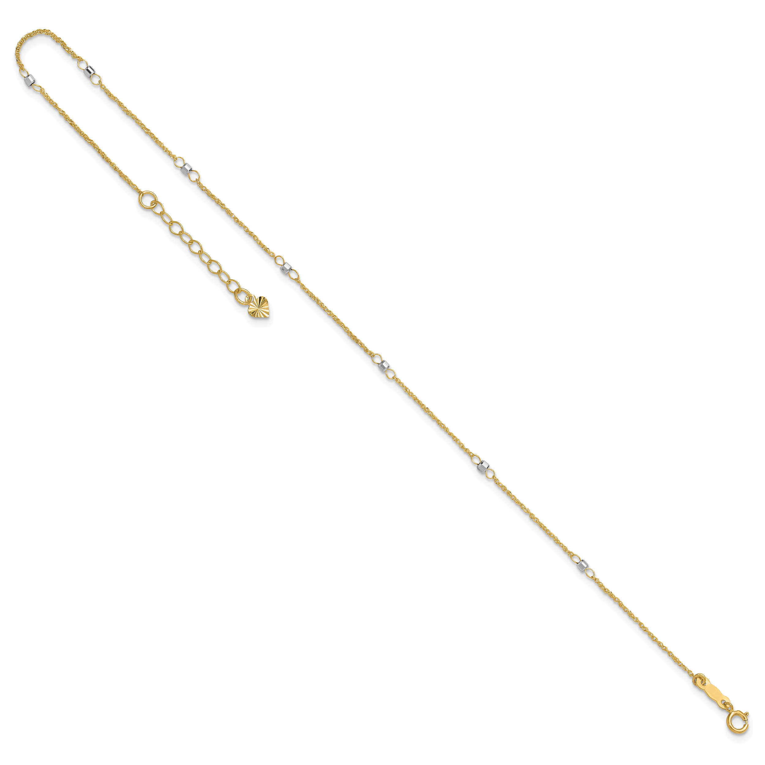 14K Two-tone Ropa Chain Mirror Beads 7-Station 9 inch Plus 1 inch Extender - Total 10 inch Anklet - Sophia Jewelers