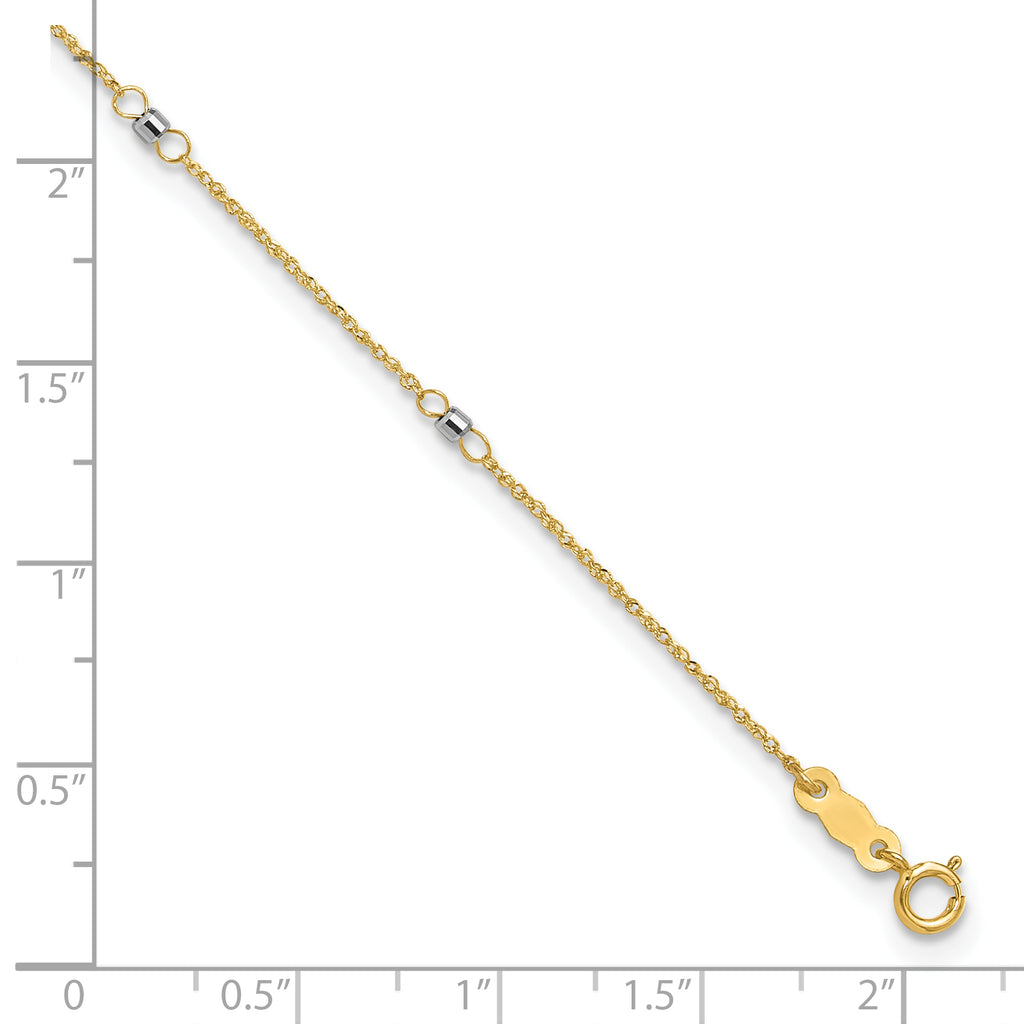 14K Two-tone Ropa Chain Mirror Beads 7-Station 9 inch Plus 1 inch Extender - Total 10 inch Anklet - Sophia Jewelers