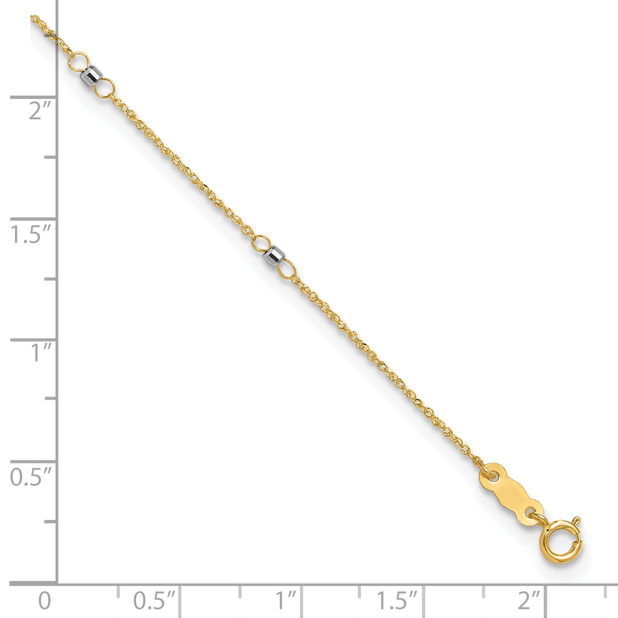 14K Two-tone Ropa Chain Mirror Beads 7-Station 9 inch Plus 1 inch Extender - Total 10 inch Anklet - Sophia Jewelers