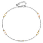 14K Tri-color Oval Link 5-Station 9 inch Plus 1 inch Extender - Total 10 inch Anklet - Sophia Jewelers