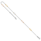 14K Tri-color Oval Link 5-Station 9 inch Plus 1 inch Extender - Total 10 inch Anklet - Sophia Jewelers