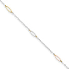 14K Tri-color Oval Link 5-Station 9 inch Plus 1 inch Extender - Total 10 inch Anklet - Sophia Jewelers