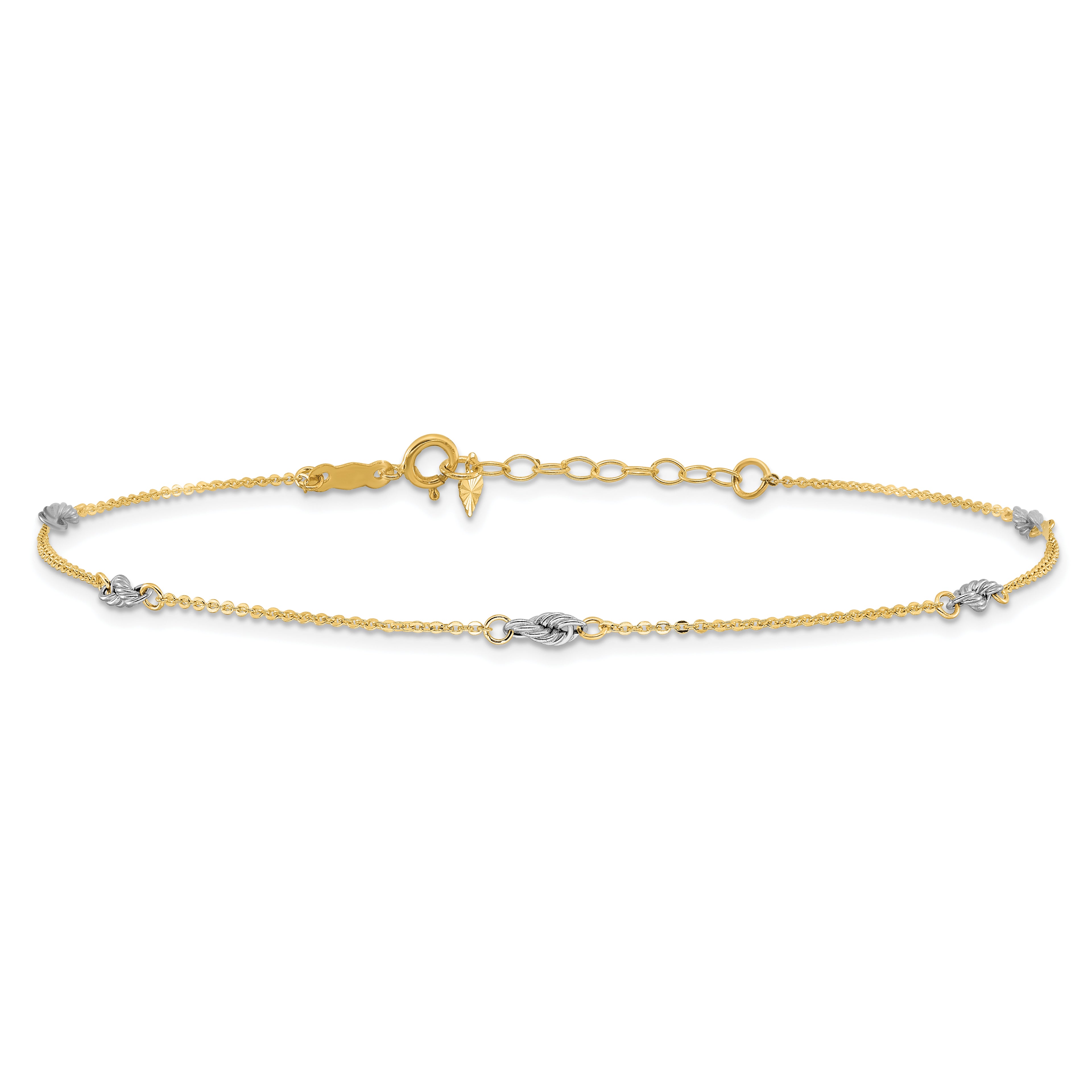 14K Two-tone Fancy Twist 5-Station 9 inch Plus 1 inch Extender - Total 10 inch Anklet - Sophia Jewelers