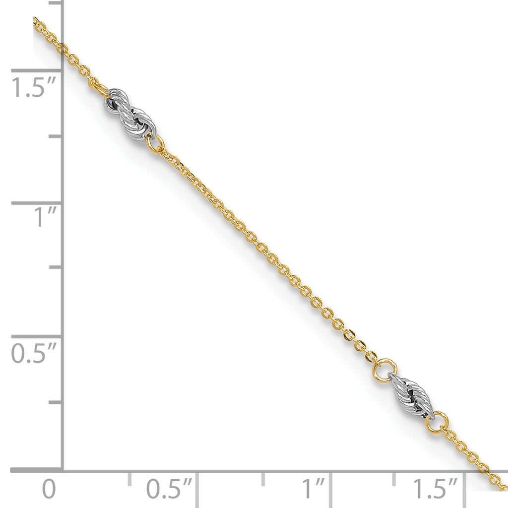 14K Two-tone Fancy Twist 5-Station 9 inch Plus 1 inch Extender - Total 10 inch Anklet - Sophia Jewelers